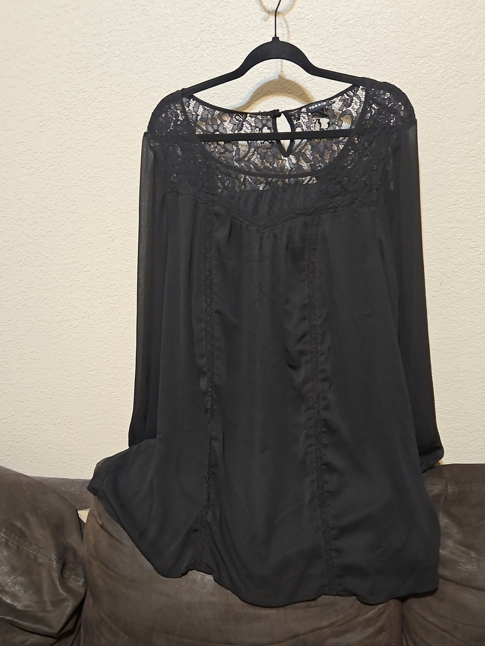 torrid Black Lace Yoke Long Sleeve Tunic